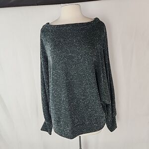 1.4.3. Story Dolman Sleeve Shimmer Top Sweater Women Large Green Glam Party NWT